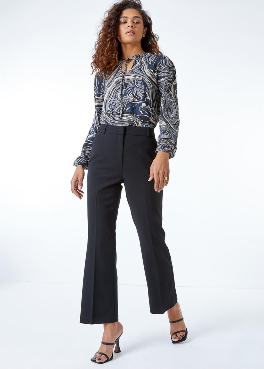 Roman Black Bootcut Crepe Stretch Trousers