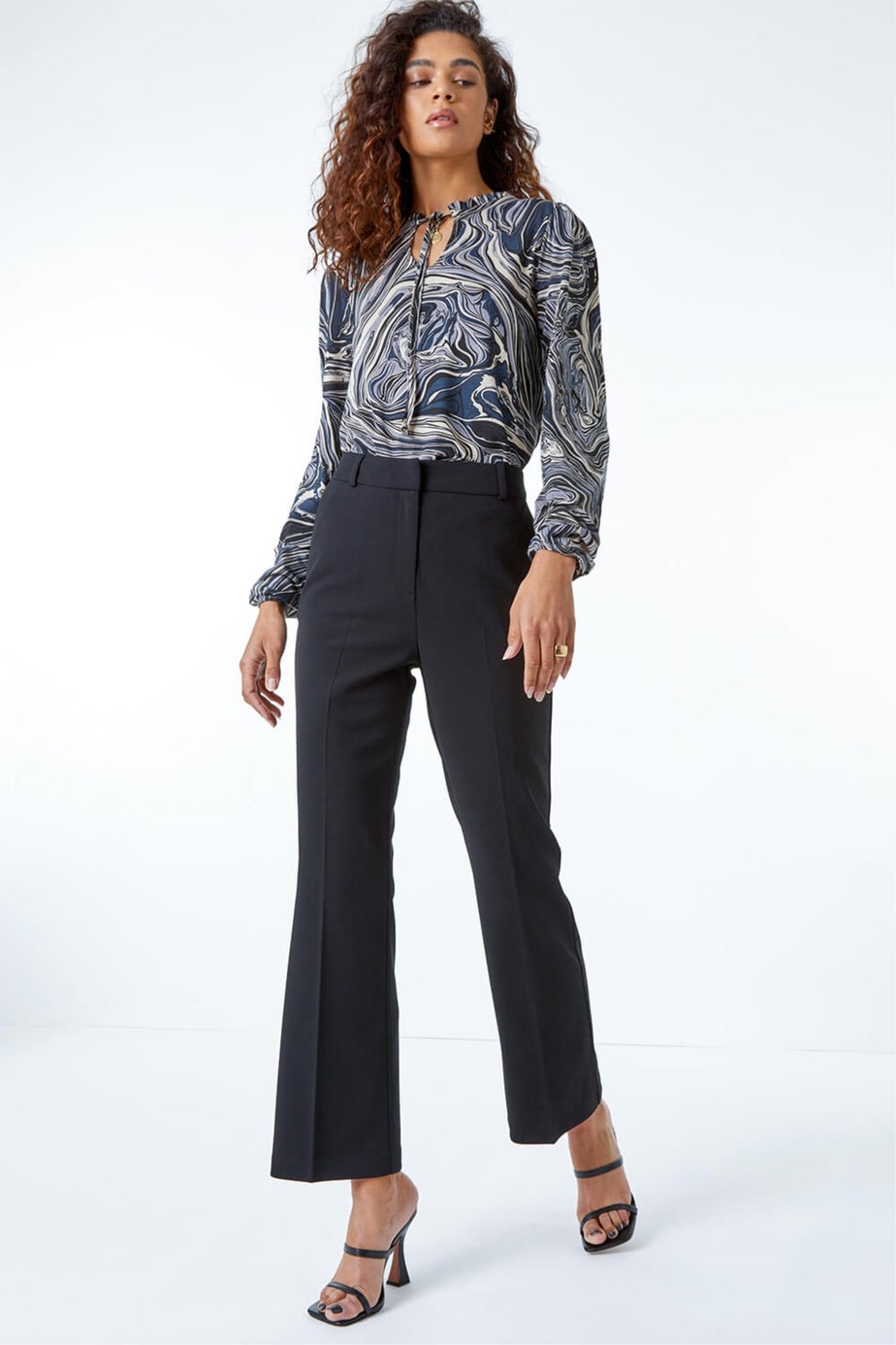 Roman Black Bootcut Crepe Stretch Trousers