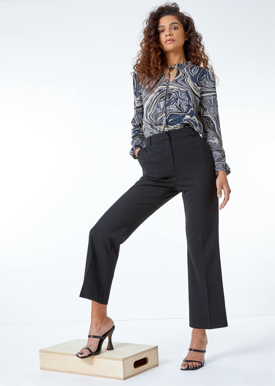 Roman Black Bootcut Crepe Stretch Trousers