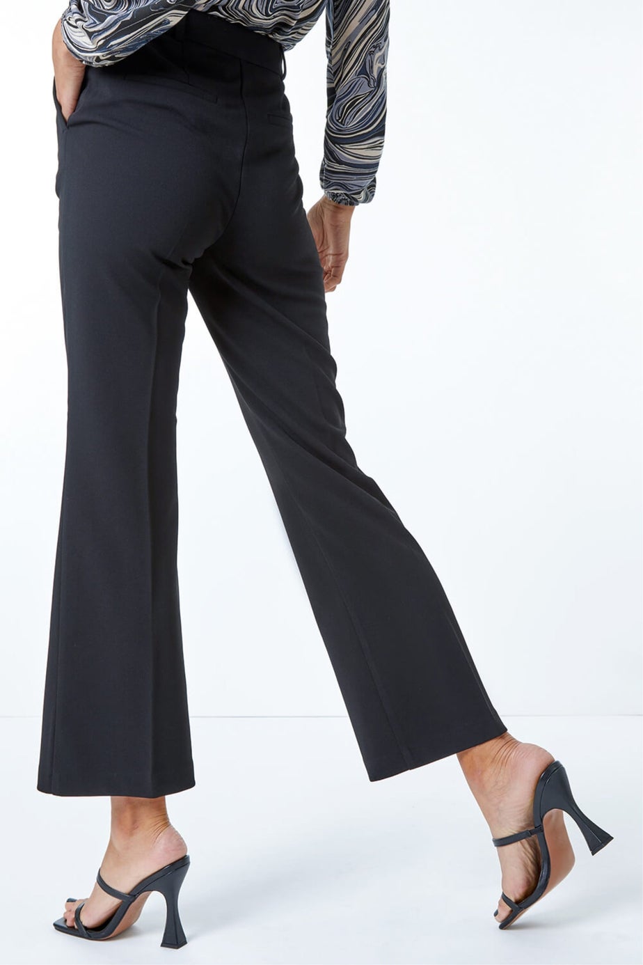 Roman Black Bootcut Crepe Stretch Trousers