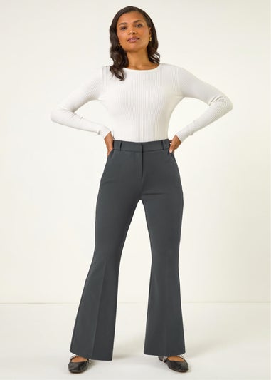 Roman Dark Grey Bootcut Crepe Stretch Trousers