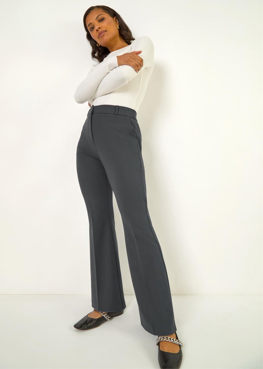 Roman Dark Grey Bootcut Crepe Stretch Trousers