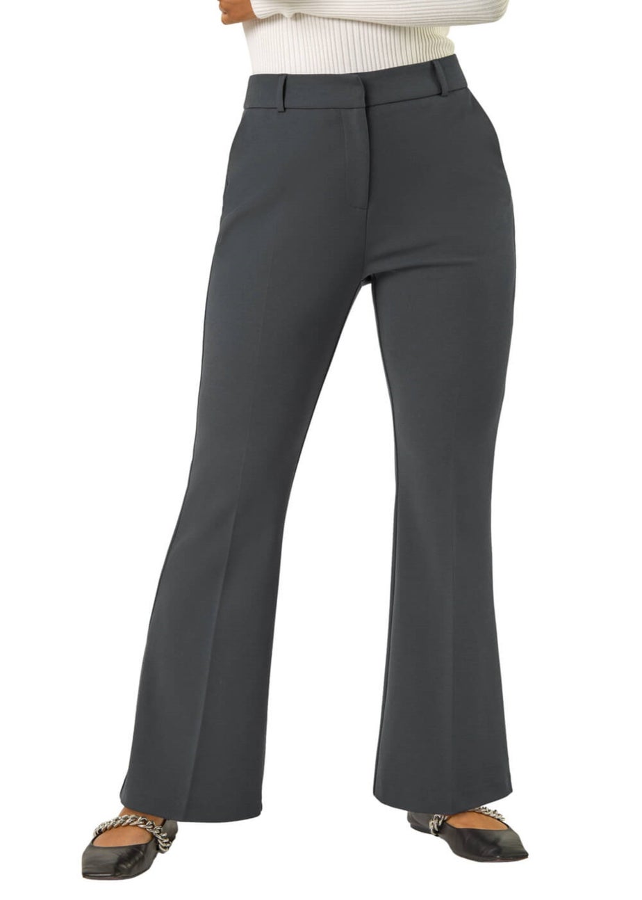 Roman Dark Grey Bootcut Crepe Stretch Trousers