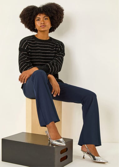 Roman Navy Bootcut Crepe Stretch Trousers