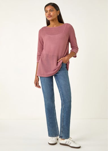 Roman Pink Crochet Knit Tunic Stretch Top