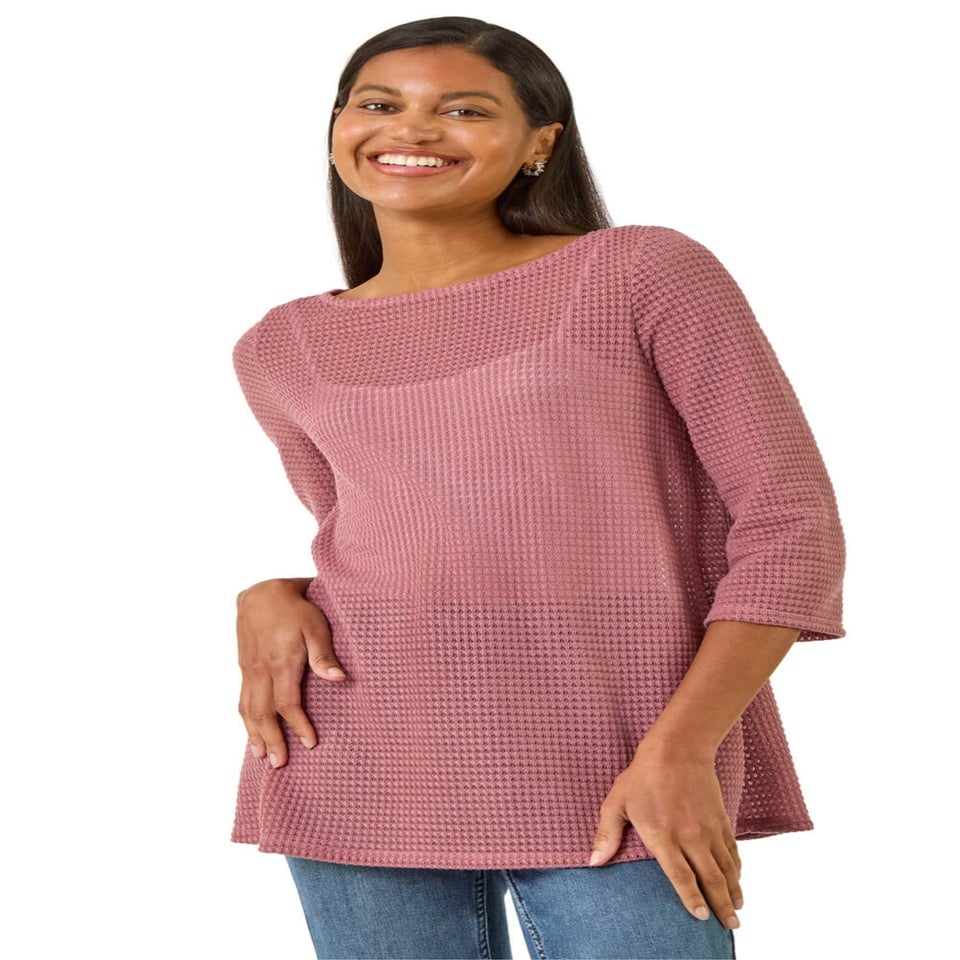 Roman Pink Crochet Knit Tunic Stretch Top