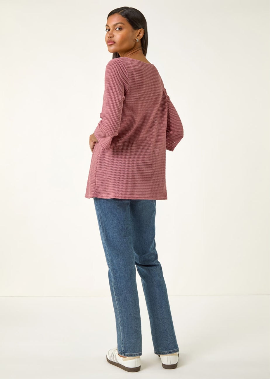 Roman Pink Crochet Knit Tunic Stretch Top