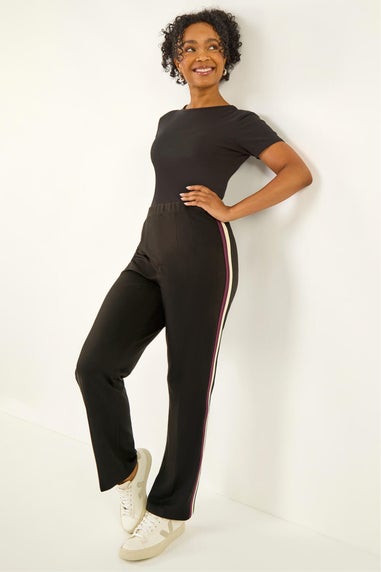Roman Black Petite Side Stripe Stretch Trouser