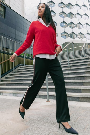 Roman Black Petite Side Stripe Stretch Trouser