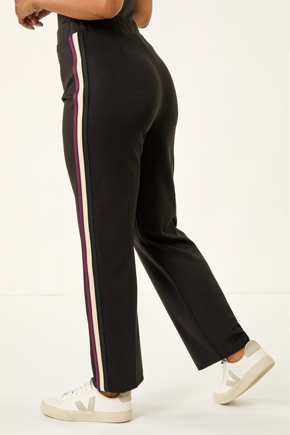 Roman Black Petite Side Stripe Stretch Trouser