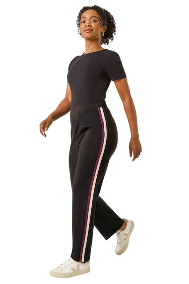 Roman Black Petite Side Stripe Stretch Trouser