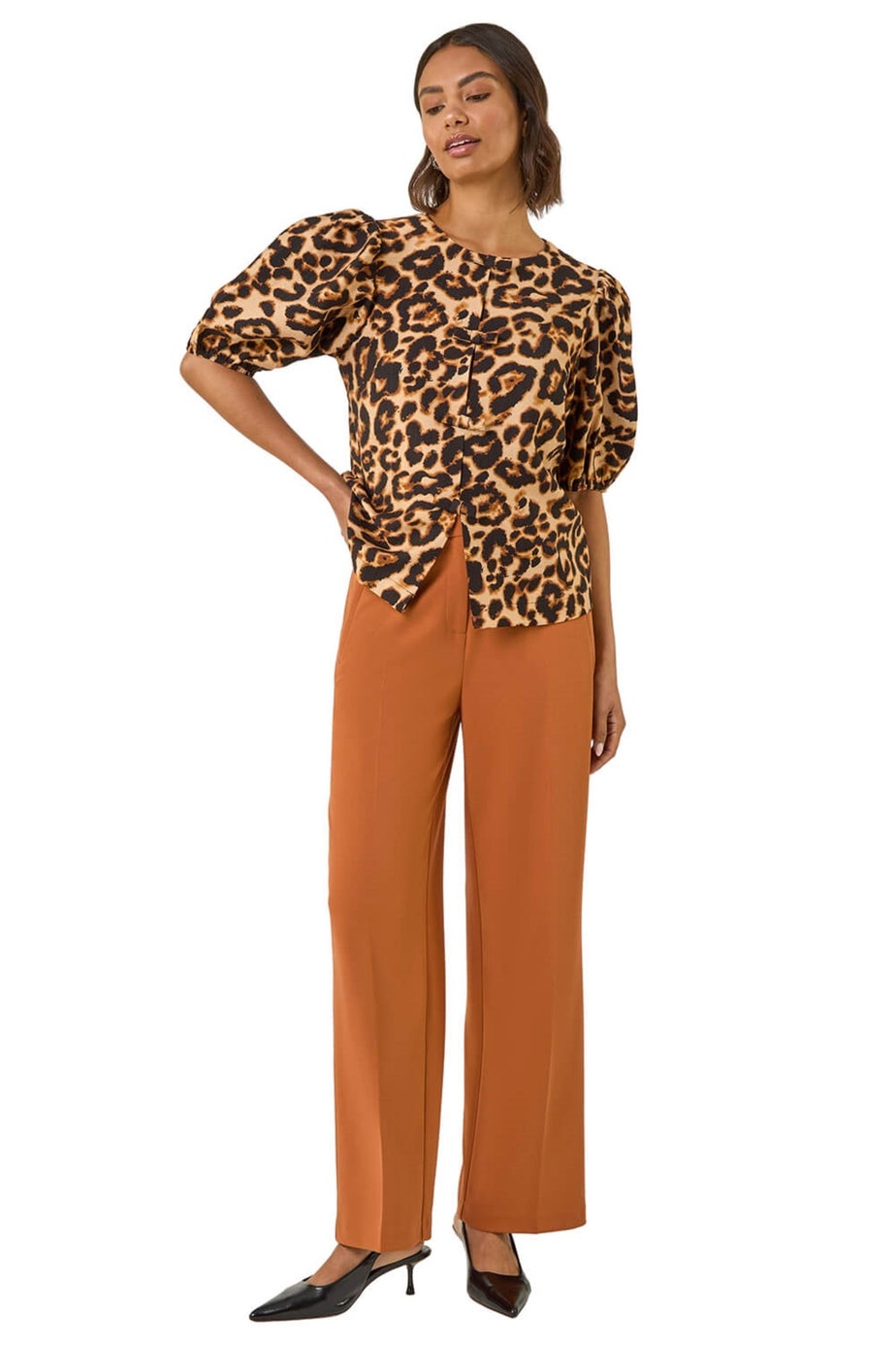 Roman Rust Long Wide Leg Stretch Trousers