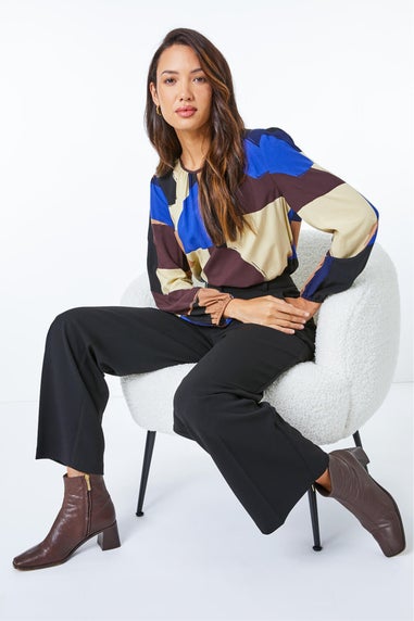 Roman Black Short Wide Leg Stretch Trousers