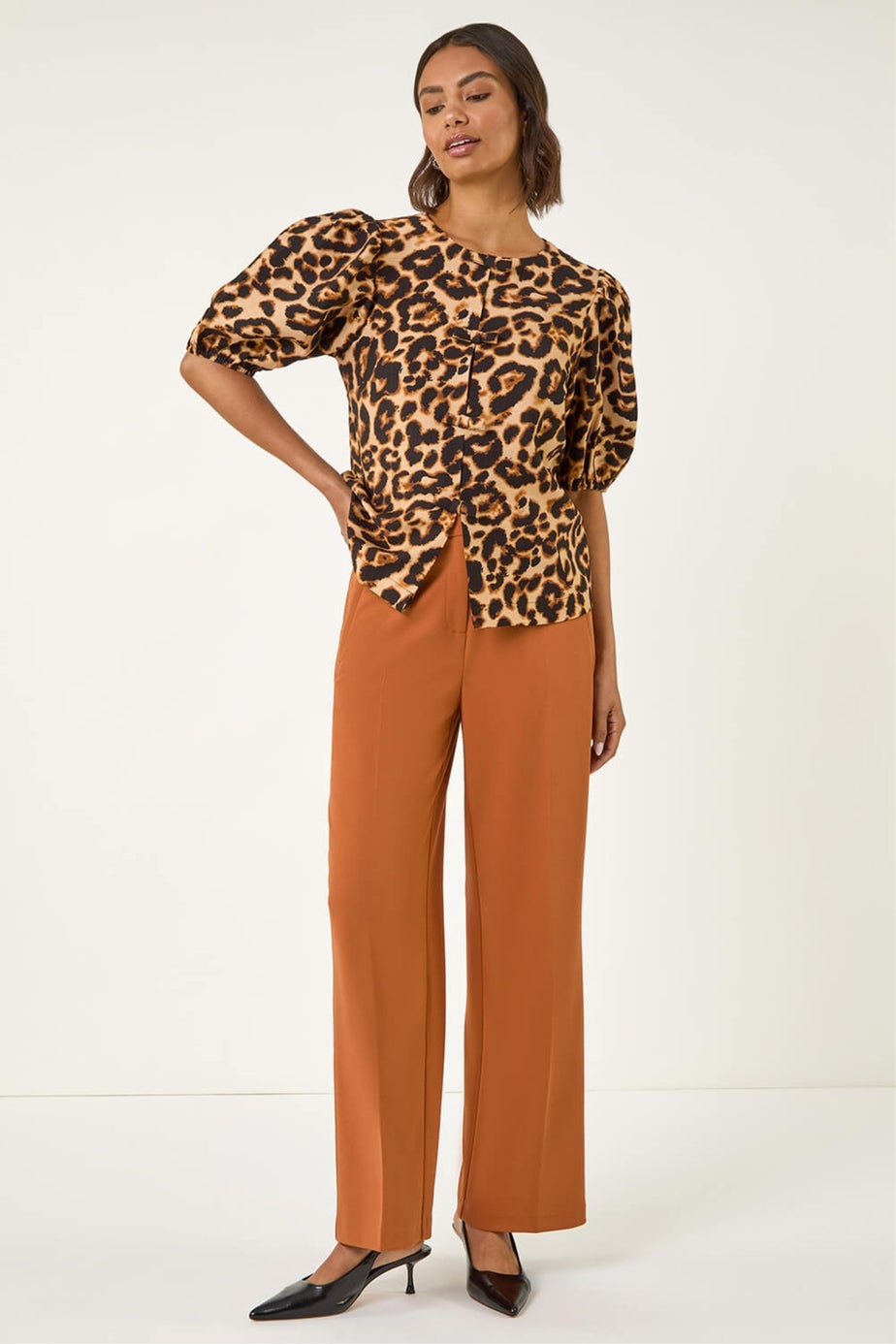 Roman Rust Short Wide Leg Stretch Trousers
