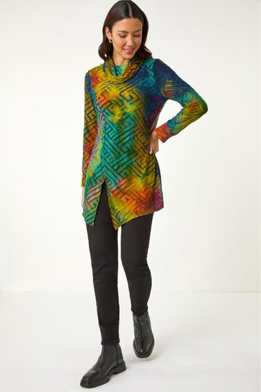 Roman Red Geometric Textured Tunic