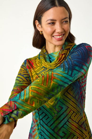 Roman Red Geometric Textured Tunic