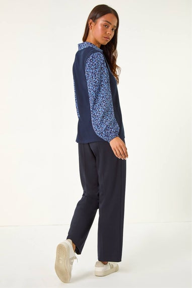 Roman Navy Petite 2 in 1 Contrast V-Neck Top