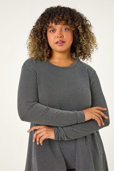 Roman Silver Curve Glitter Chiffon Hem Tunic Top