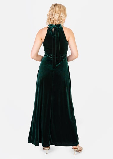 Maya Deluxe Emerald Halter Neck Velvet Maxi Dress