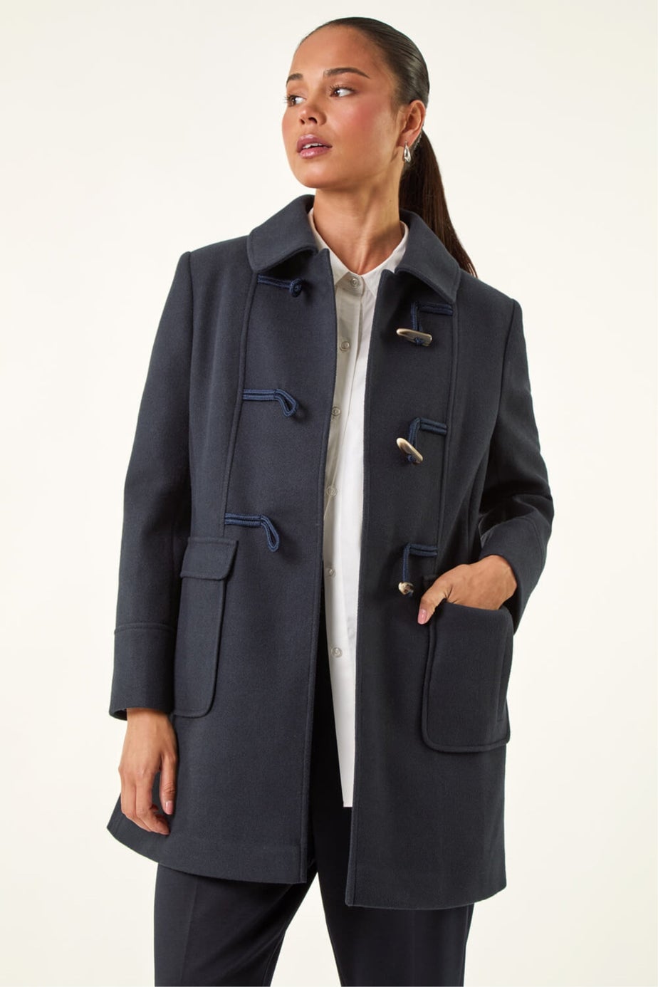 Roman Navy Petite Patch Pocket Duffle Coat