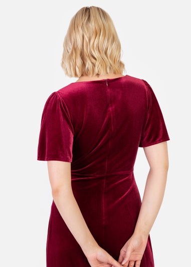 Maya Deluxe Cranberry Faux Wrap Short Sleeve Velvet Maxi Dress