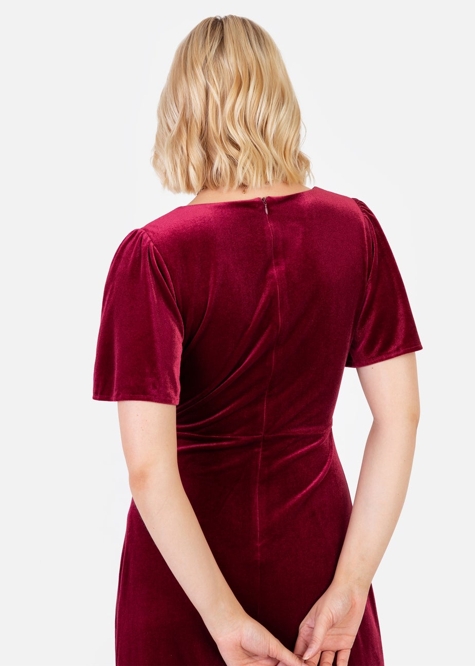 Maya Deluxe Cranberry Faux Wrap Short Sleeve Velvet Maxi Dress