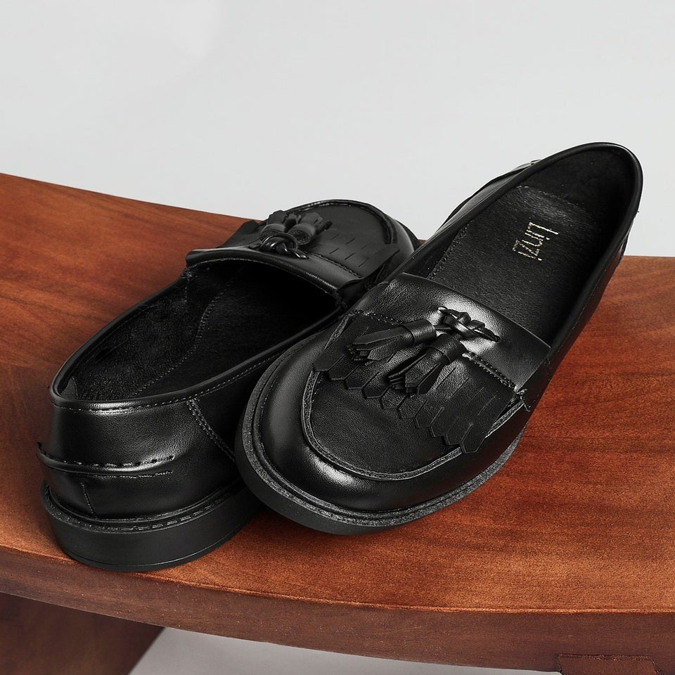 Linzi Kamille Black Faux Leather Classic Slip On Loafer