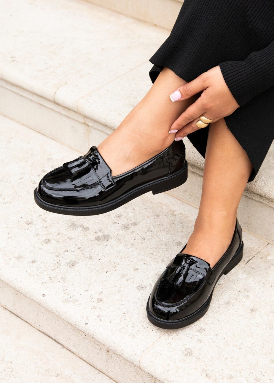 Linzi Kassidy Wide Fit Black Patent Loafer