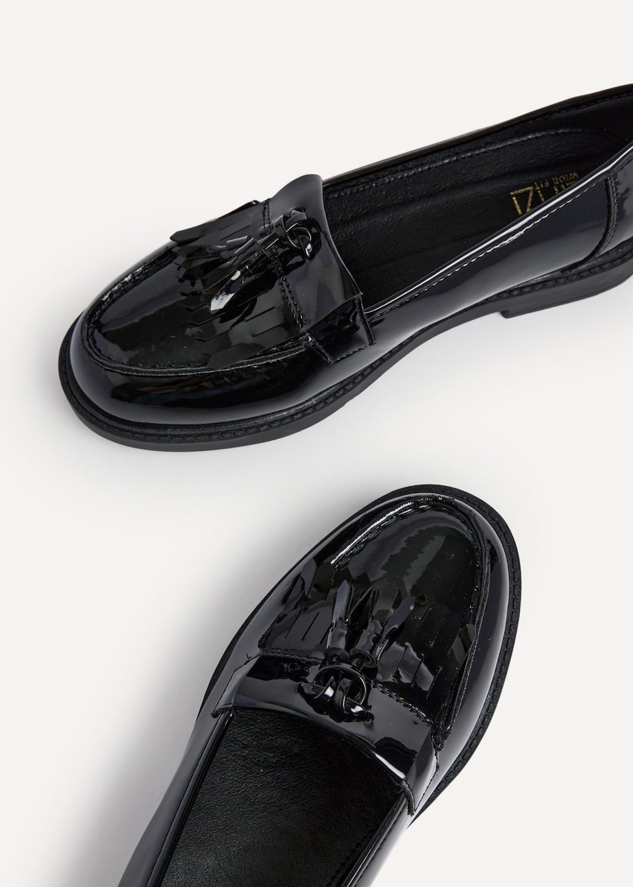 Linzi Kassidy Wide Fit Black Patent Loafer