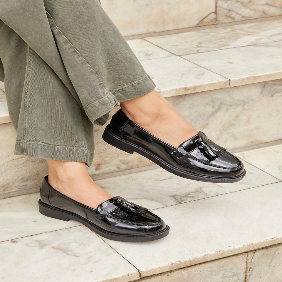 Linzi Kassidy Wide Fit Black Patent Loafer