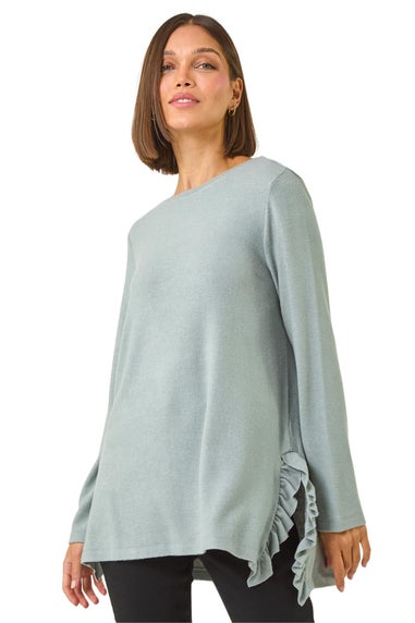 Roman Sage Soft Touch Side Ruffle Top