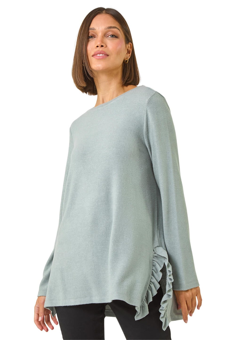 Roman Sage Soft Touch Side Ruffle Top