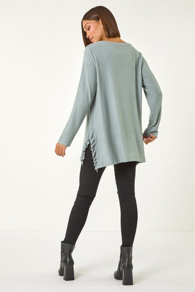 Roman Sage Soft Touch Side Ruffle Top