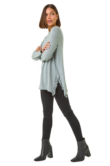 Roman Sage Soft Touch Side Ruffle Top