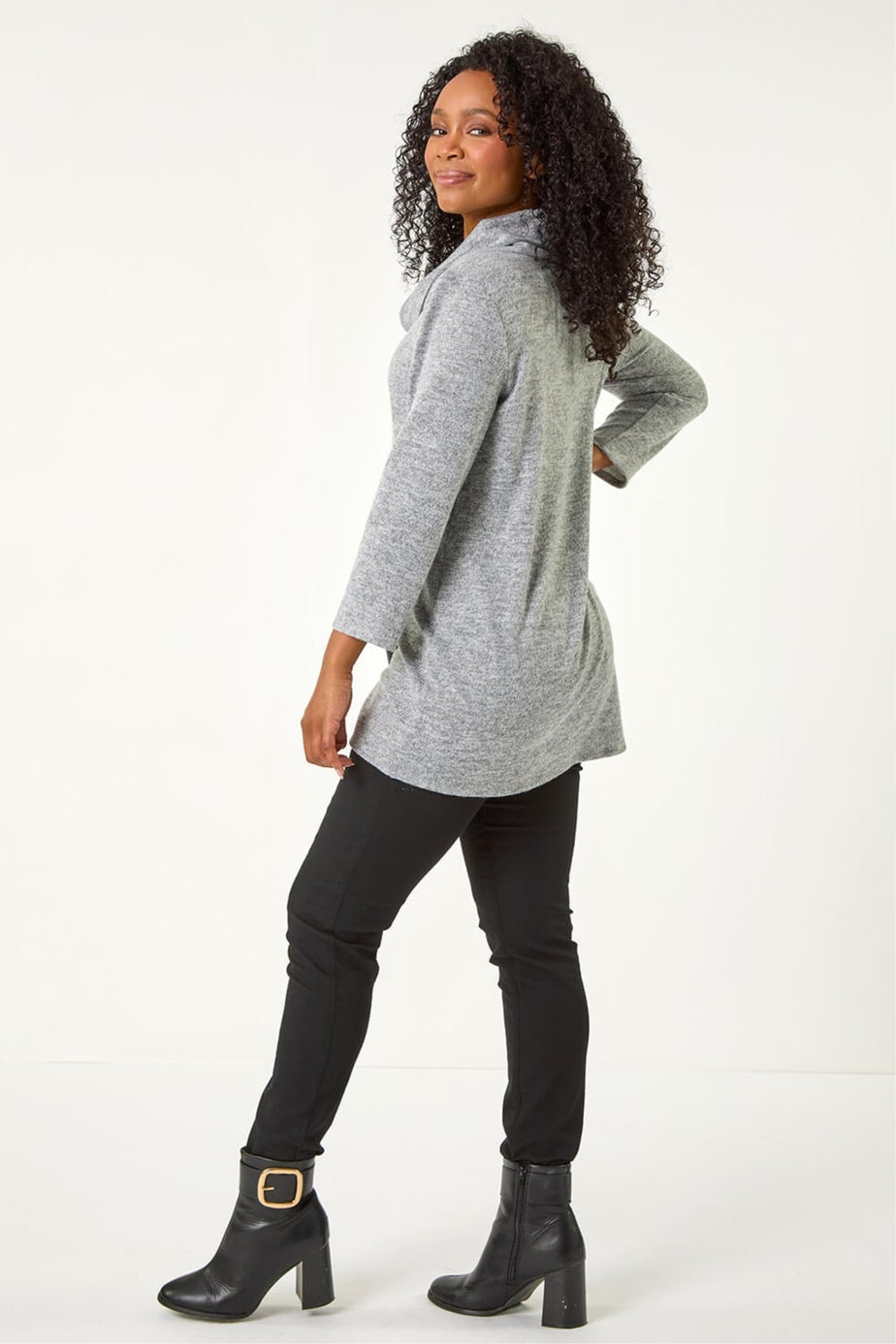 Roman Grey Petite Brushed Knit Wrap Top