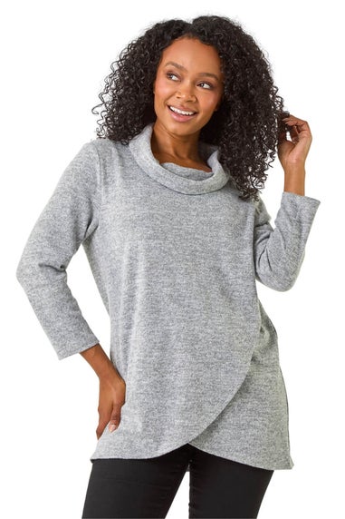 Roman Grey Petite Brushed Knit Wrap Top