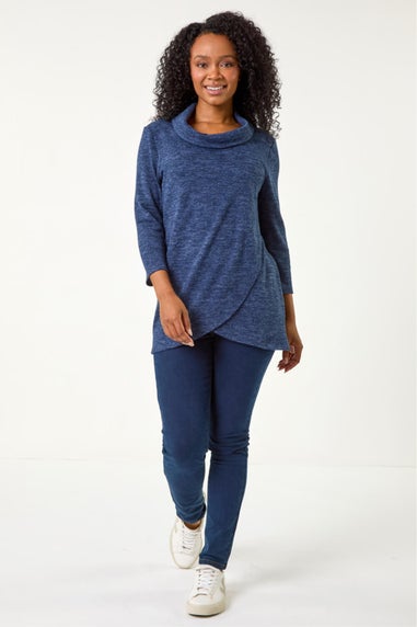 Roman Navy Petite Brushed Knit Wrap Top