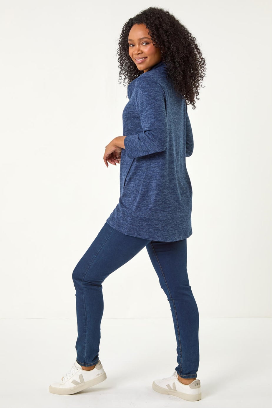 Roman Navy Petite Brushed Knit Wrap Top