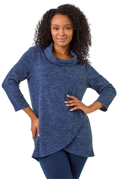 Roman Navy Petite Brushed Knit Wrap Top