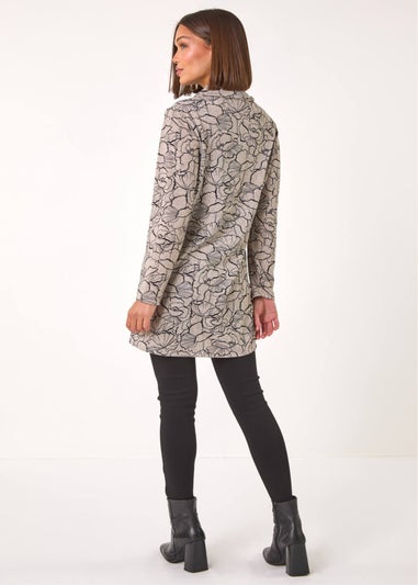 Roman Grey Floral Print Cowl Neck Top