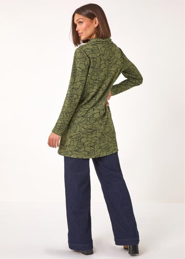 Roman Khaki Floral Print Cowl Neck Top