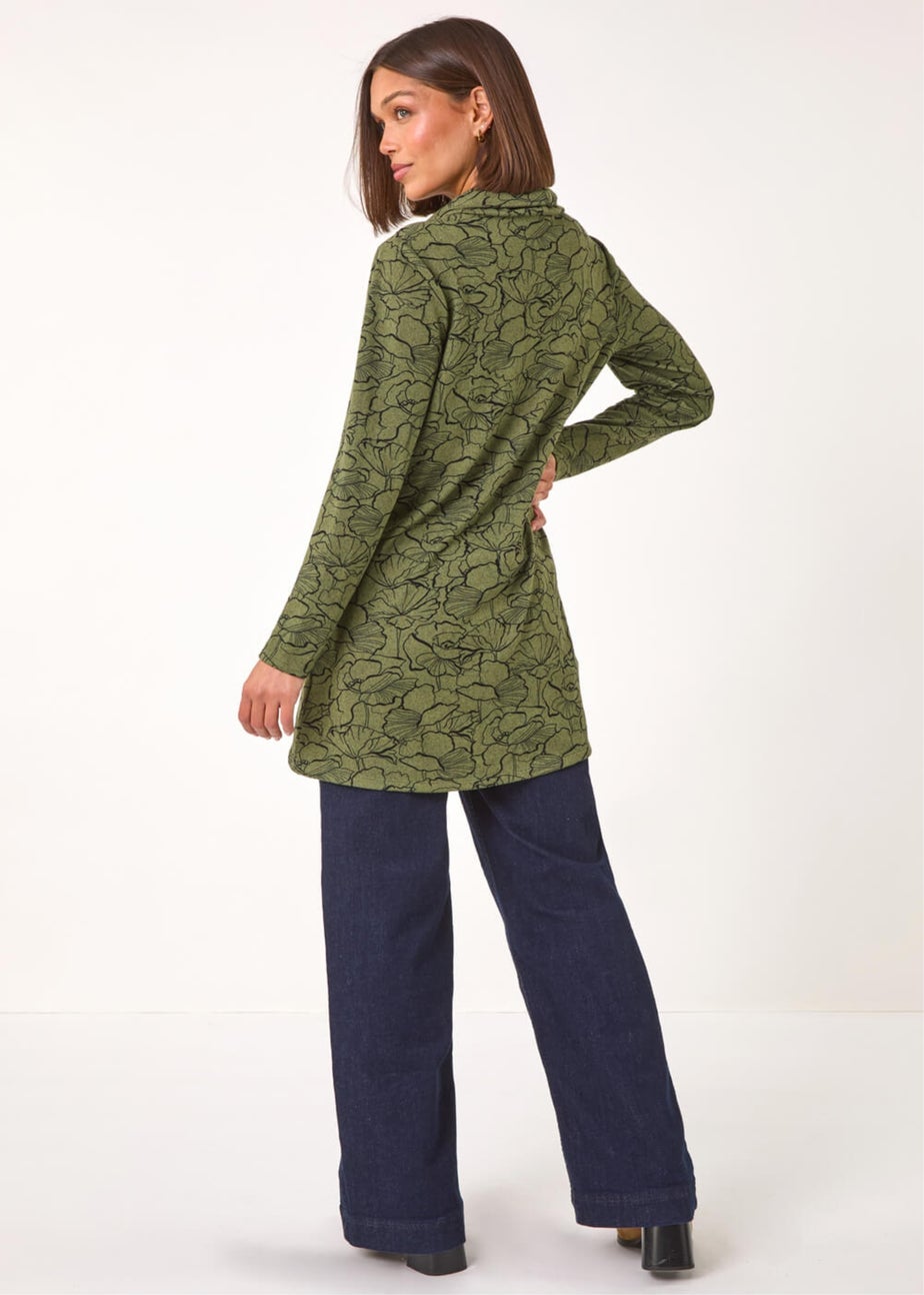 Roman Khaki Floral Print Cowl Neck Top