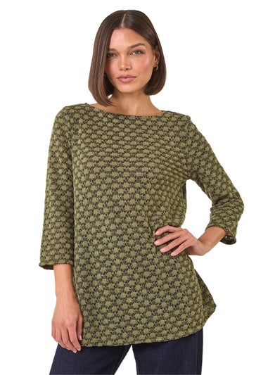 Roman Khaki Metallic Textured Knit Tunic Top