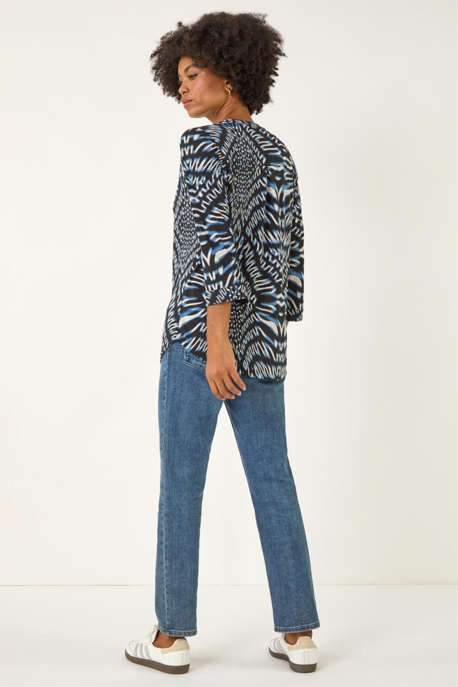 Roman Blue Abstract Puff Print Stretch Top
