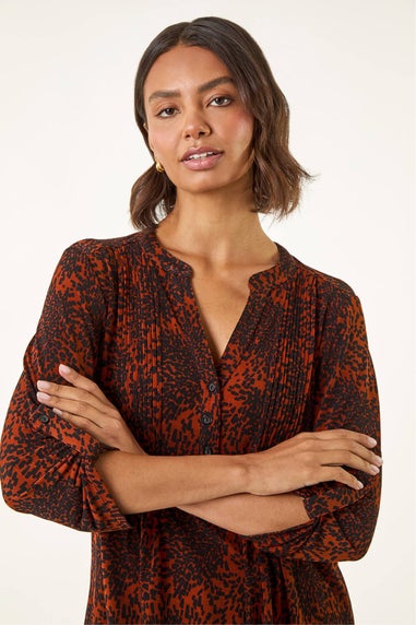 Roman Rust Abstract Print V-Neck Stretch Top