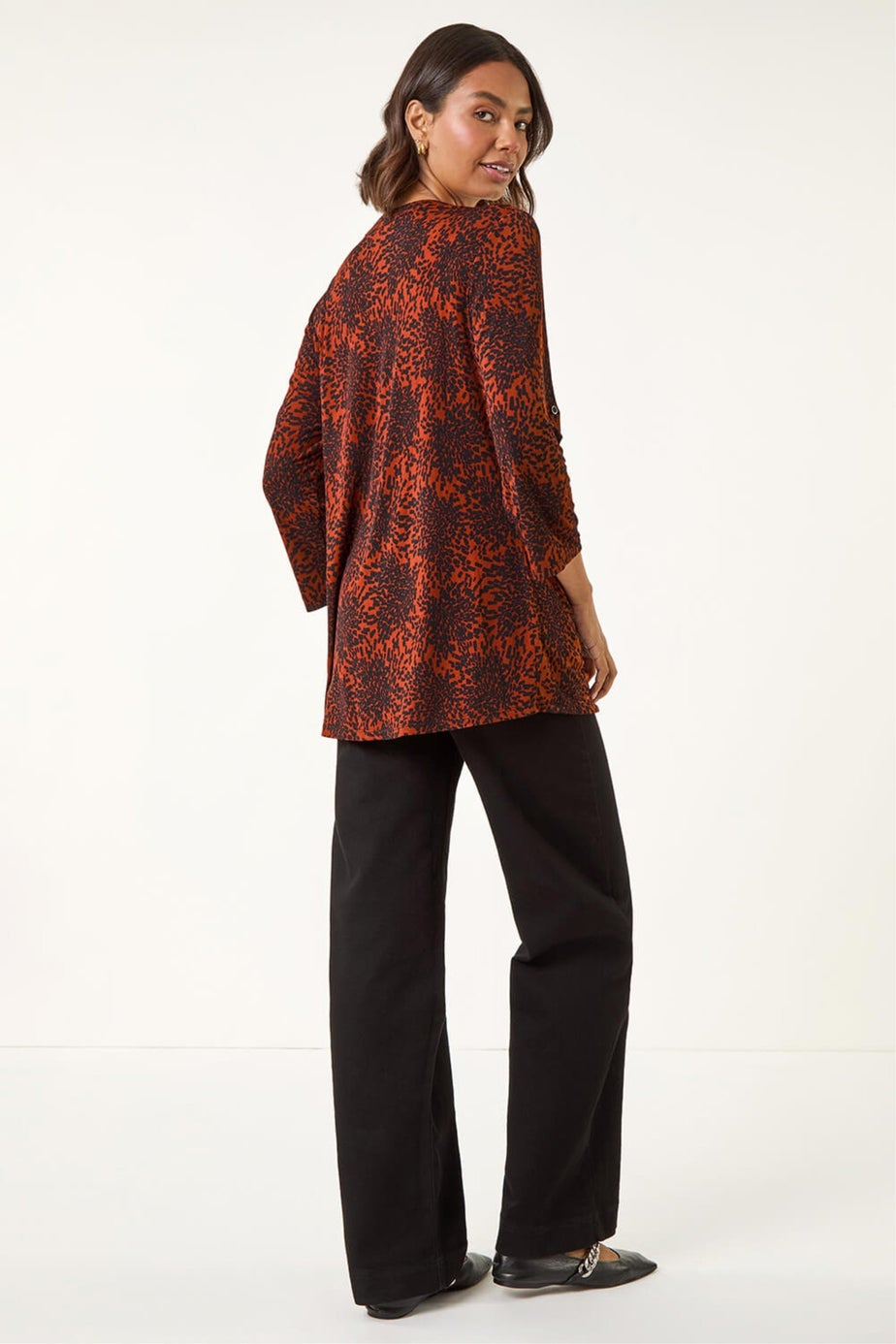 Roman Rust Abstract Print V-Neck Stretch Top