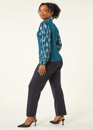 Roman Teal Petite Constrast V-Neck Top