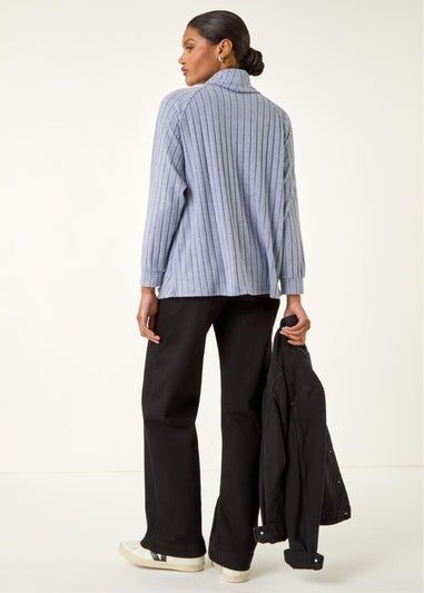 Roman Light Blue Textured Stripe Cowl Neck Top