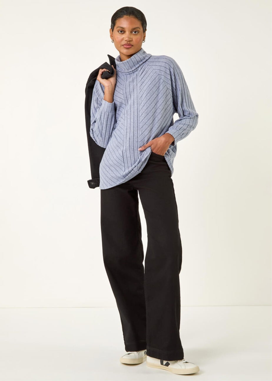 Roman Light Blue Textured Stripe Cowl Neck Top