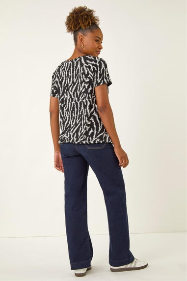 Roman Black Abstract Crotchet Stretch T-Shirt